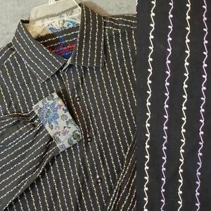 Robert Graham Shirt Mens Extra Large Black Embroidered Contrast Flip Cuff